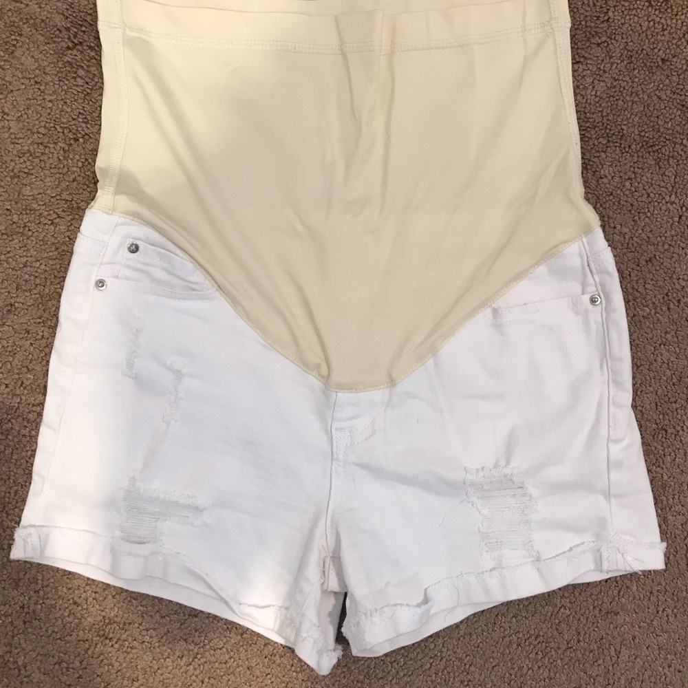 Pinkblush distressed maternity shorts
